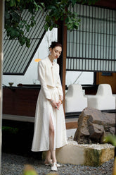 Cream Colored Cropped Blazer and Full Skirt Set